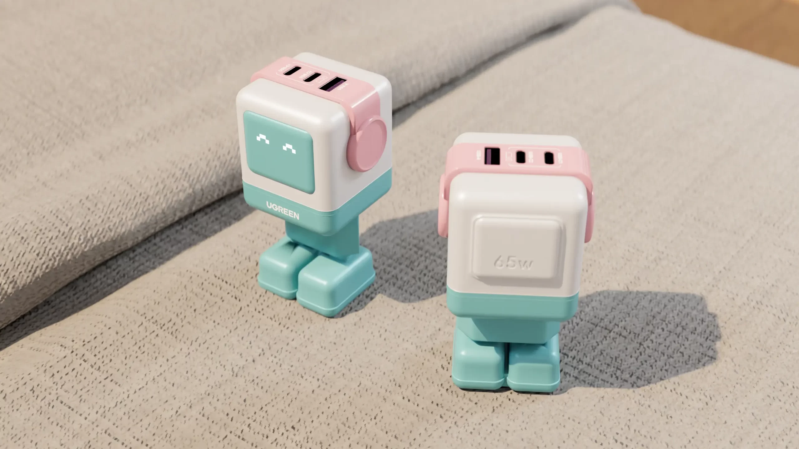 Ugreen Robot GaN Charger 65W Varian Pink Blue Ugreen-Robot-GaN-Purple-Charger-65W-by-Unicase-yang-Sukses-Terjual-100-pcs-Kurang-dari-24 Jam-Hadirkan-Varian-Warna-Baru-Pink-Blue