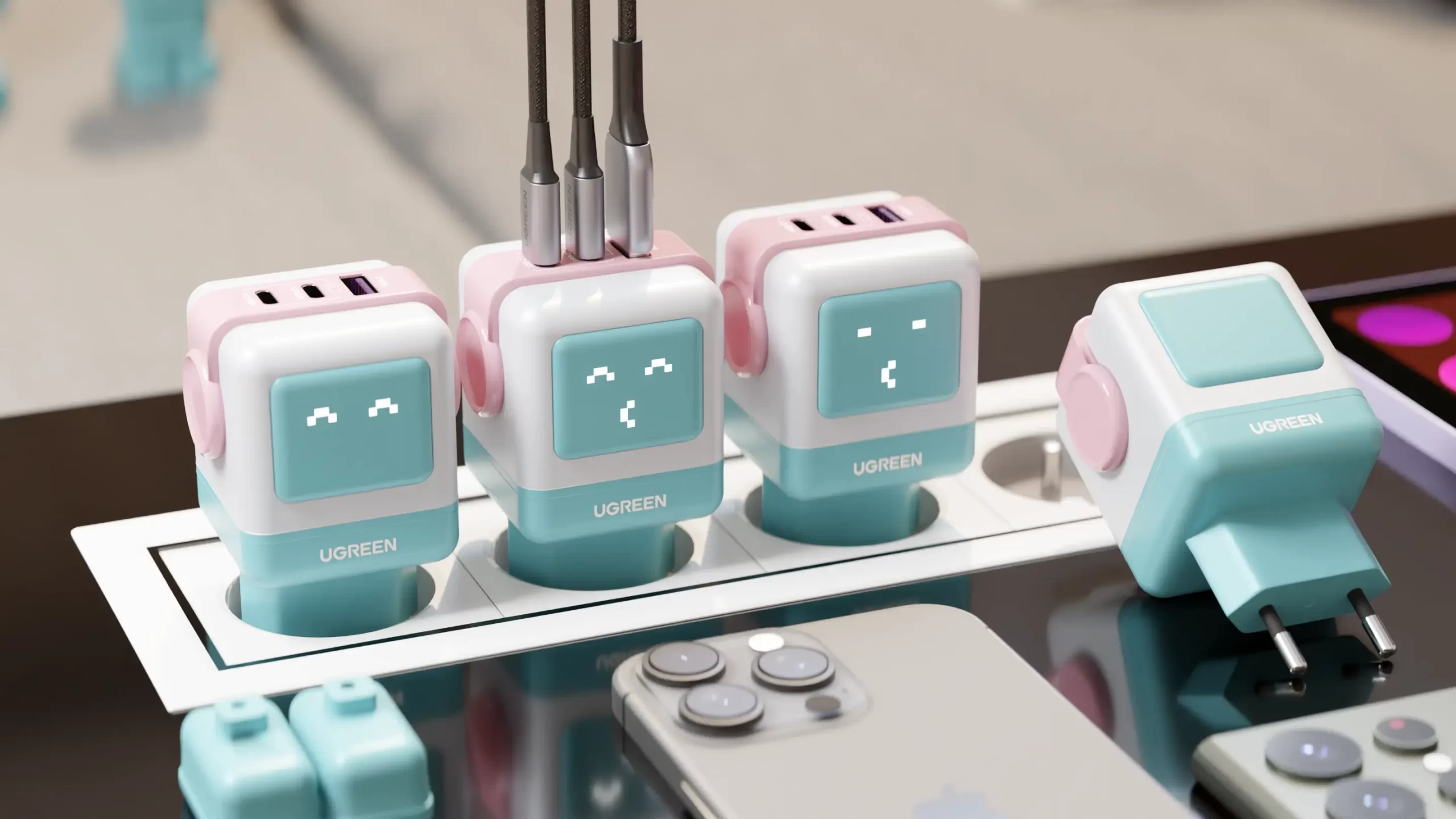 Smart Emoji Ugreen Robot GaN 65W Pink Blue Ugreen-Robot-GaN-Purple-Charger-65W-by-Unicase-yang-Sukses-Terjual-100-pcs-Kurang-dari-24-Jam-Hadirkan-Varian-Warna-Baru-Smart-Emoji