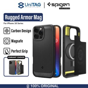 Case iPhone 16 Series Pro Max Plus Spigen Rugged Armor MagSafe MagFit Carbon Anti Shock Crack Casing