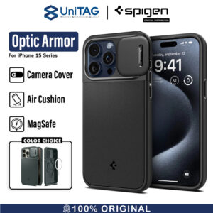 Case iPhone 15 Pro Max Plus Spigen Optik Armor Camera Slide Soft Cover