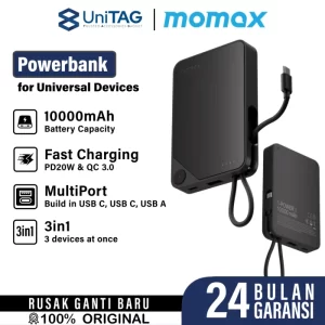 Powerbank iPhone 16 15 iPad Momax 1-Power X 3in1 10000mAh/20000mAh Build in USB C 20W Fast Charging