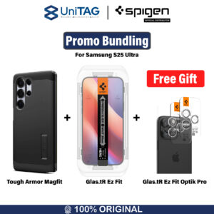 Bundling Spigen Case Samsung Galaxy S25 Ultra Tough Armor MagFit Stand Casing + Tempered Glas tR EZ Clear + HADIAH GRATIS