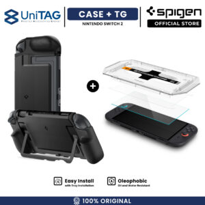 [Pro Bundle] Spigen for Nintendo Switch 2 Case Spigen Dual Grip Stand Casing + Tempered Glass Spigen Glas tR EZ Fit 9H Anti Gores Clear